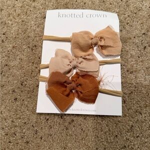 Knotted Crown Bow Headband Set in Neutral Tones